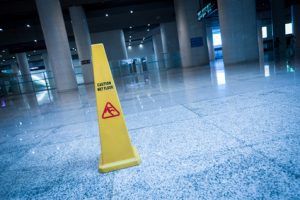 slippery sign on floo of modern building